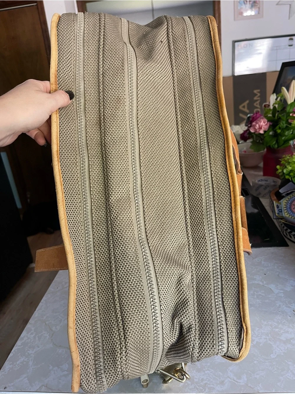 Vintage Christian Dior Garment Bag Suitcase Travel Bag Canvas Leather Carry On - Picture 9 of 14